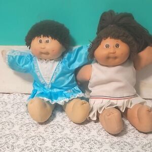 Vintage 80's Cabbage Patch Kids Brown Hair Freckles Boy Girl Twin Set Lot